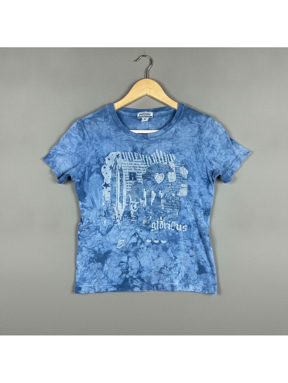 Vintage Y2K Democracy Weekends Blue Tie-Dye Grunge Graphic Tee Size S USA